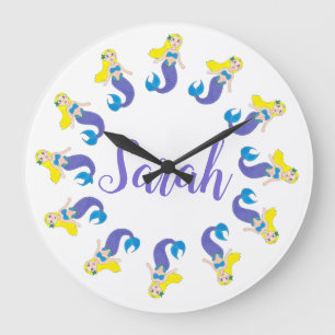 パープルパーソナライズされたマーメイドガールベッドルームバスルーム ラージ壁時計