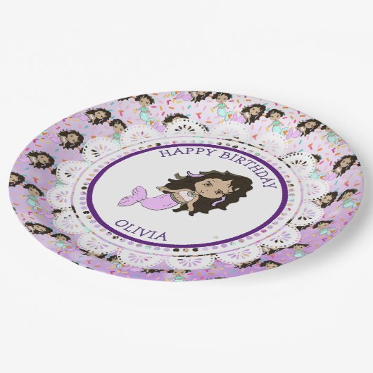 パープルパーソナライズされたマーメイド誕生日プレート ペーパープレート (アングル)