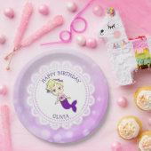 パープルパーソナライズされたマーメイド誕生日プレート ペーパープレート (パーティー)