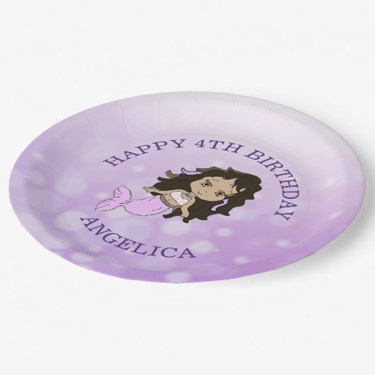 パープルパーソナライズされたマーメイド誕生日プレート ペーパープレート (アングル)