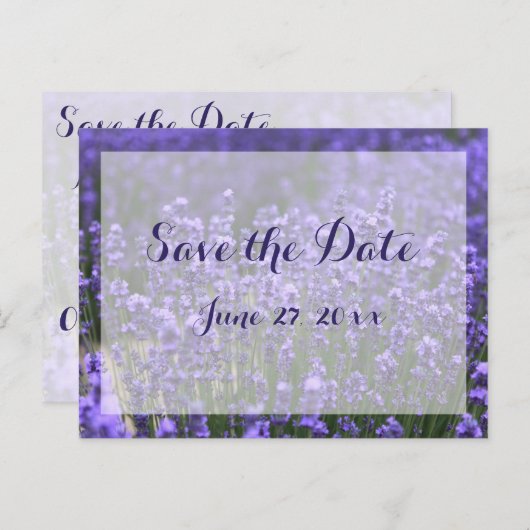 パープルパーソナライズされたラベンダーの日付を保存 案内ポストカード (正面/裏面)
