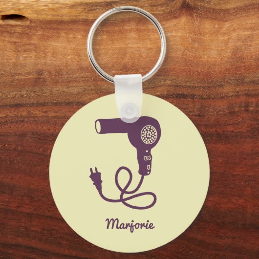 パープルパーソナライズされたレトロヘアドライヤー吹ドライヤー キーホルダー (正面)