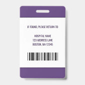 パープルパーソナライズされた医療従事者 バッジ (裏面)