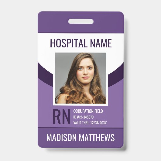 パープルパーソナライズされた医療従事者 バッジ (正面)