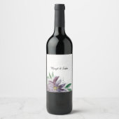 パープルパーソナライズされた抽象芸術ロータスウォーターカラーレース ワインラベル (正面)