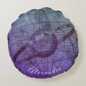 パープルパーソナライズされた海ブルーシナ天球図 ラウンドクッション (裏面)
