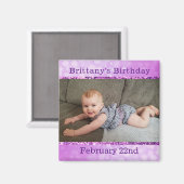 パープルパーソナライズされた誕生日リマインダー磁石 マグネット (正面/裏面)