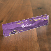 パープルパーソナライズされた金ゴールドカスタムデスク名プレート デスクネームプレート (側面)