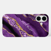 パープルパーソナライズされた金ゴールドグリッター大理石 Case-Mate iPhoneケース (裏面 (横))