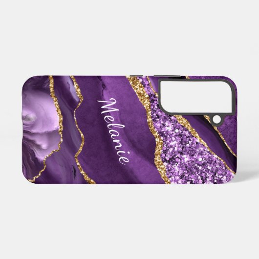 パープルパーソナライズされた金ゴールドグリッター大理石 SAMSUNG GALAXYケース (裏面横)