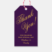 パープルパーソナライズされた金ゴールドサンキュー結婚式の引き出物 ギフトタグ (正面)