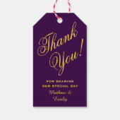 パープルパーソナライズされた金ゴールドサンキュー結婚式の引き出物 ギフトタグ (裏面)
