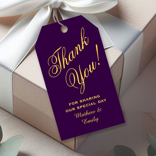 パープルパーソナライズされた金ゴールドサンキュー結婚式の引き出物 ギフトタグ