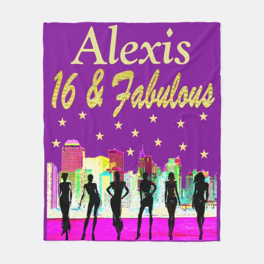 パープルパーソナライズされた16と素晴らしいフリースブランケット フリースブランケット (正面)