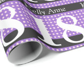 パープルパーソナライズされた18誕生日ピンク水玉模様 ラッピングペーパー (ロールコーナー)