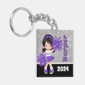 パープルパーソナライズされた&シルバーチアリーティングキーチェーン キーホルダー (正面左)