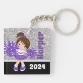 パープルパーソナライズされた&シルバーチアリーティングキーチェーン キーホルダー (裏面)
