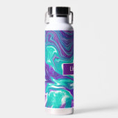 パープルパーソナライズされた、ターコイズティール（緑がかった色）流体アート ウォーターボトル (正面)