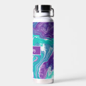 パープルパーソナライズされた、ターコイズティール（緑がかった色）流体アート ウォーターボトル (背面)