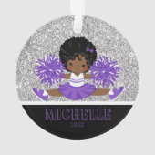 パープルパーソナライズされた&ブラックチアリーティングオーナメント オーナメント (裏面)