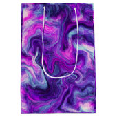 パープルパーソナライズされた、ブルー、ピンクの大理石誕生日 ミディアムペーパーバッグ (裏面)