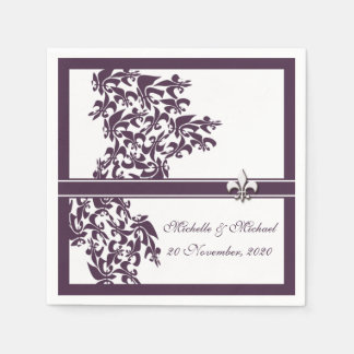 パープルパーソナライズされた(紋章の)フラ・ダ・リダマスクスタイル スタンダードカクテルナプキン