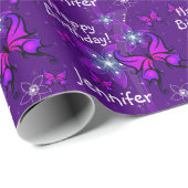 パープルパーソナライズネーム転がバチョウ ラッピングペーパー (ロールコーナー)