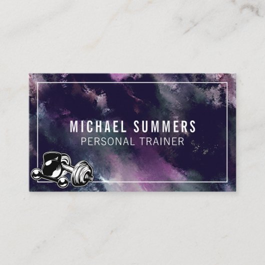 パープルパーソナルトレーナージムコーチウェイトダンベル 名刺 (正面)