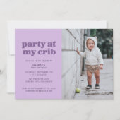 パープルパーティーアットマイクリブ1st誕生日パーティー 招待状 (正面)