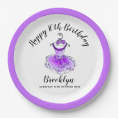 パープルパーティードレス女の子10th誕生日パーティー紙 ペーパープレート (正面)