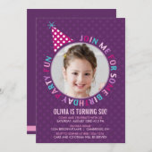 パープルパーティーハット子供の誕生日パーティの招待状 招待状 (正面/裏面)