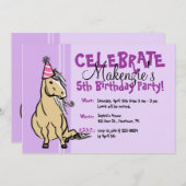 パープルパーティーポニーガールズ誕生日 招待状 (正面/裏面)