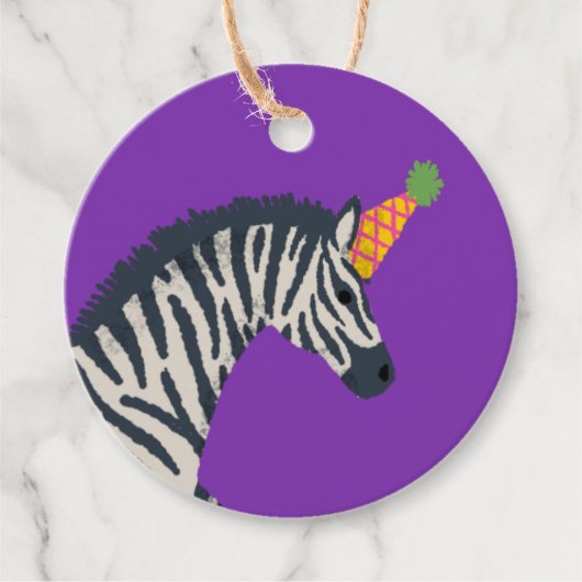 パープルパーティー動物ゼブラ誕生日パーティー フェイバータグ (正面)