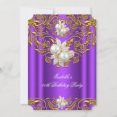パープルパールのロイヤルゴールド エレガントな誕生日パーティー 招待状 (正面)