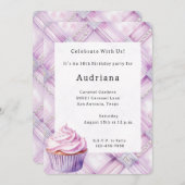 パープルパールピンクカップケーキ誕生日 招待状 (正面/裏面)