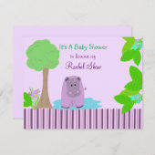 パープルヒッポベビーシャワー招待状 招待状 (正面/裏面)