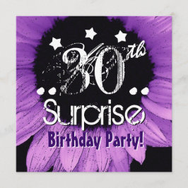 パープルヒマワリ30thサプライズ誕生日テンプレート 招待状