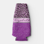 パープルヒョウパーソナライズされたプリントグリッター ボトルクーラー (正面)