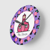 パープルヒョウパーソナライズされた先生用時計 ラウンド壁時計 (傾斜)