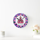 パープルヒョウパーソナライズされた先生用時計 ラウンド壁時計 (ホーム)