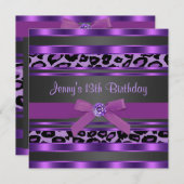 パープルヒョウ女子13thバースデーパーティー 招待状 (正面/裏面)