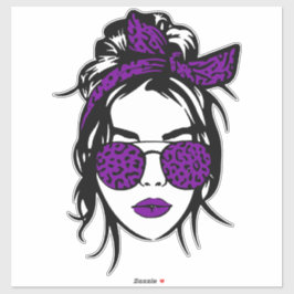 パープルヒョウ柄のバンダナとグラス シール