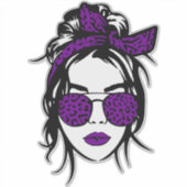 パープルヒョウ柄のバンダナとグラス シール (正面)