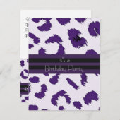 パープルヒョウ柄の誕生日パーティーの招待 招待状 (正面/裏面)