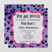 パープルヒョウ柄パーティー招待状 招待状 (正面/裏面)