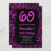 パープルヒョウ絵を描ブラック60誕生日 招待状 (正面/裏面)