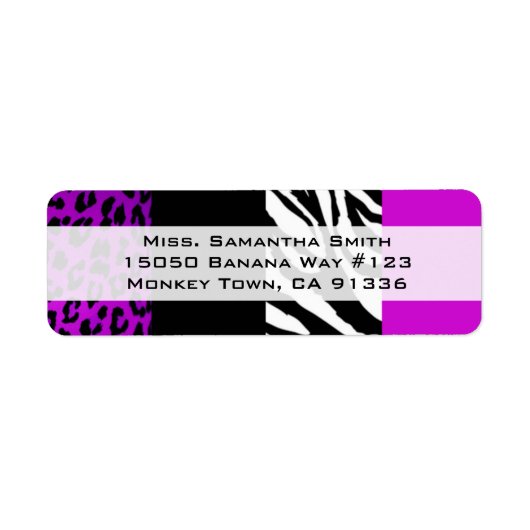パープルヒョウ&ゼブラアニマルプリント差出人住所 ラベル (正面)