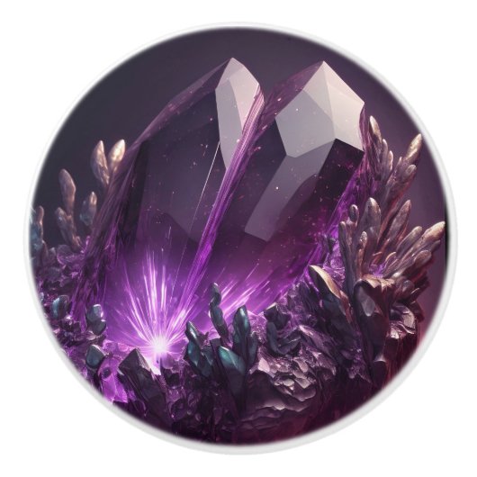 パープルヒーリングアメジスト結晶セラミックノブ セラミックノブ (正面)