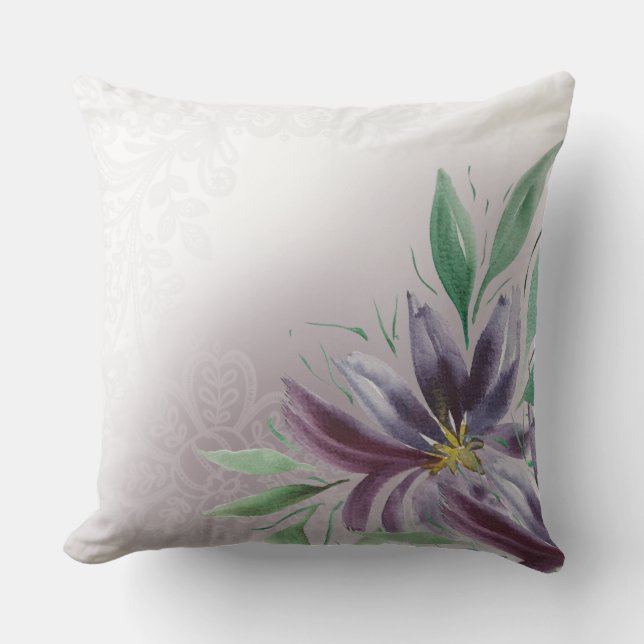 パープルビクトリアンレースロータスウォーター色 アウトドアクッション (正面)