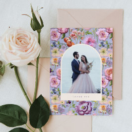 パープルビッグフローラ刺繍マクシマ結婚リスト サンキューカード